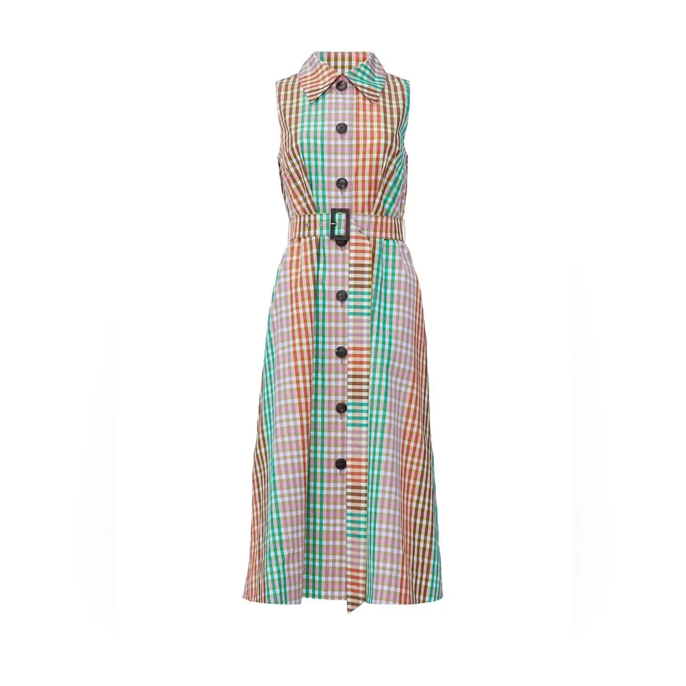 NWT Kate Spade New York Rainbow Plaid Cotton Belted Button Front Shirt Dress XXS